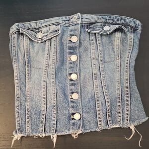 Zara Distressed Blue Denim Corset Tube Top